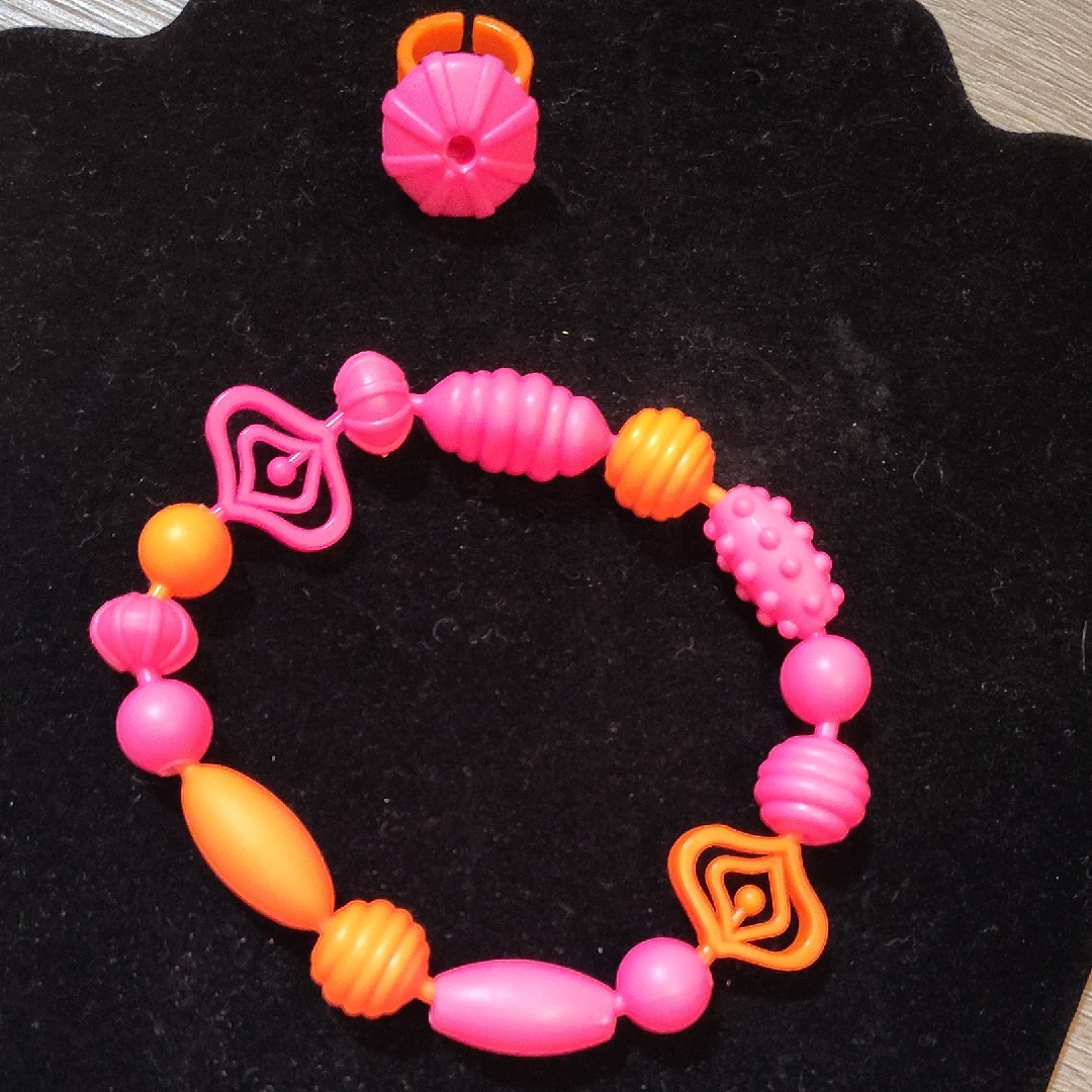 2pc Vibrant Pink Orange Custom Stress Pop Bracelet W Matching Ring